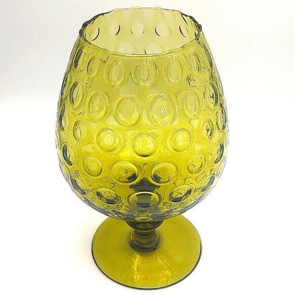 Vintage MCM Olive Green Optic Glass Snifter Style Blown Glass Vase Empoli, Iโฆ - Picture 2 of 9